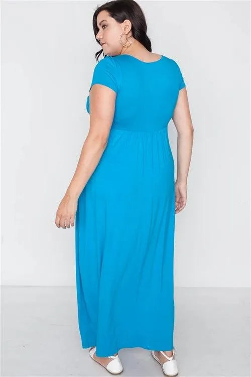 Plus Size Hawaii Blue Short Sleeve Maxi Dress - Tasha Apparel Wholesale