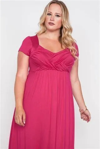 Plus Size Sangria Berry Short Sleeve Maxi Dress - Tasha Apparel Wholesale