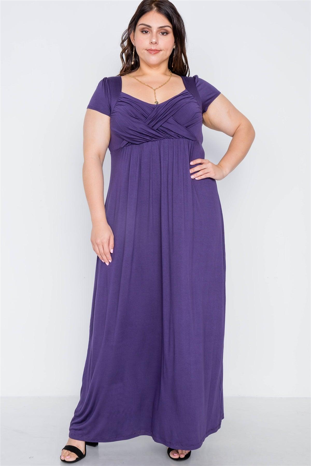 Plus Size Purple Short Sleeve Maxi Dress