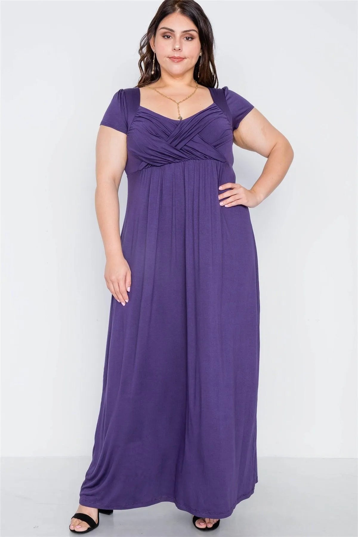 Plus Size Purple Short Sleeve Maxi Dress - Tasha Apparel Wholesale