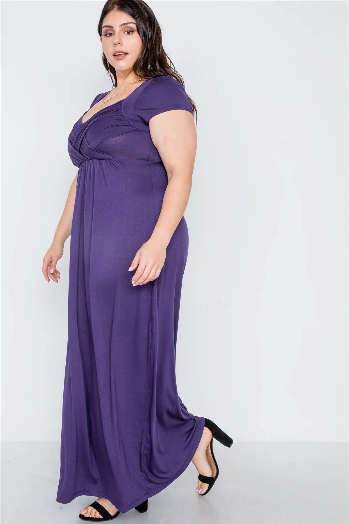 Plus Size Purple Short Sleeve Maxi Dress - Tasha Apparel Wholesale