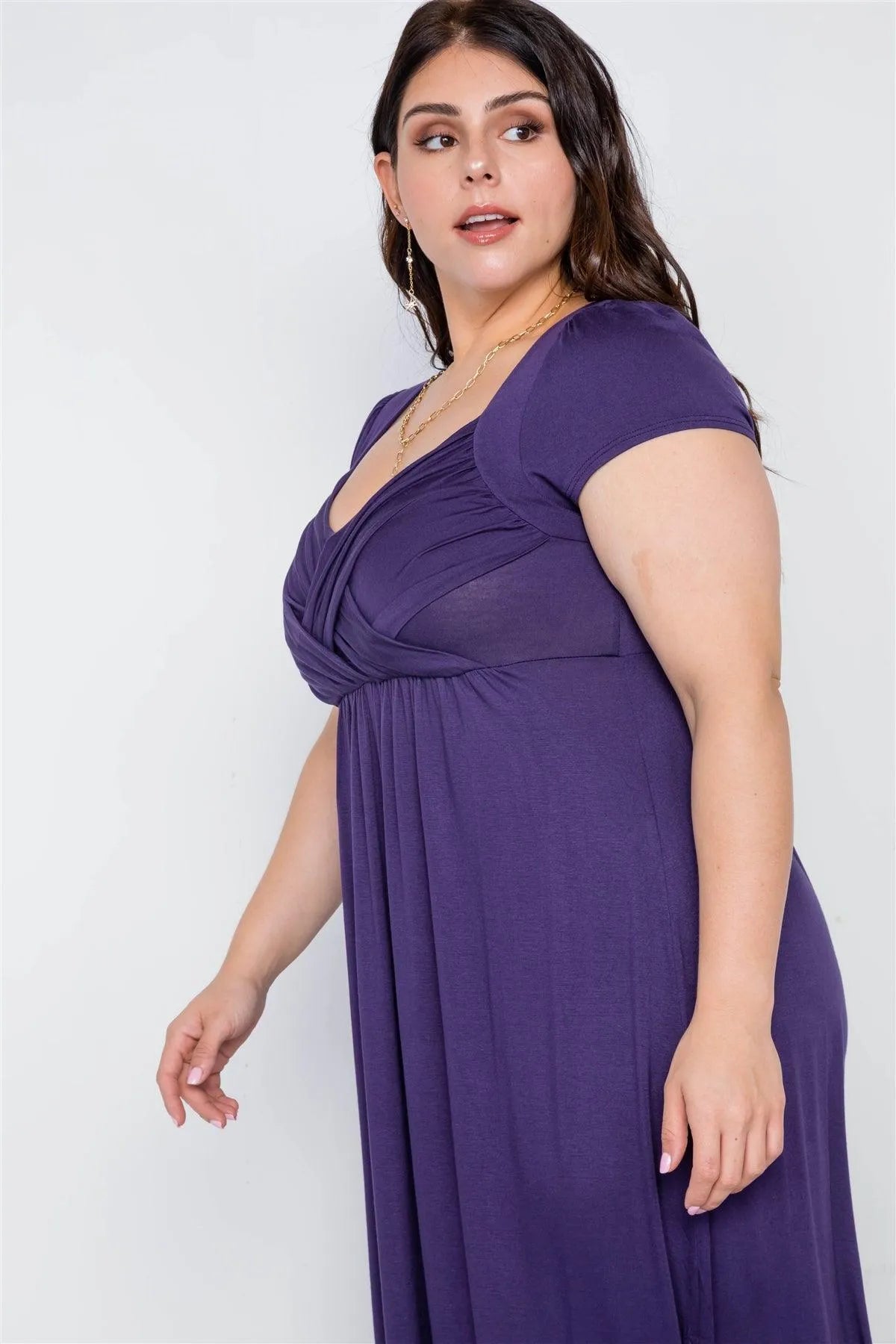Plus Size Purple Short Sleeve Maxi Dress - Tasha Apparel Wholesale