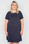 Plus Size Midnight Navy Flare Casual Cuffed Short Sleeve Mini Shirt Dress - Tasha Apparel Wholesale