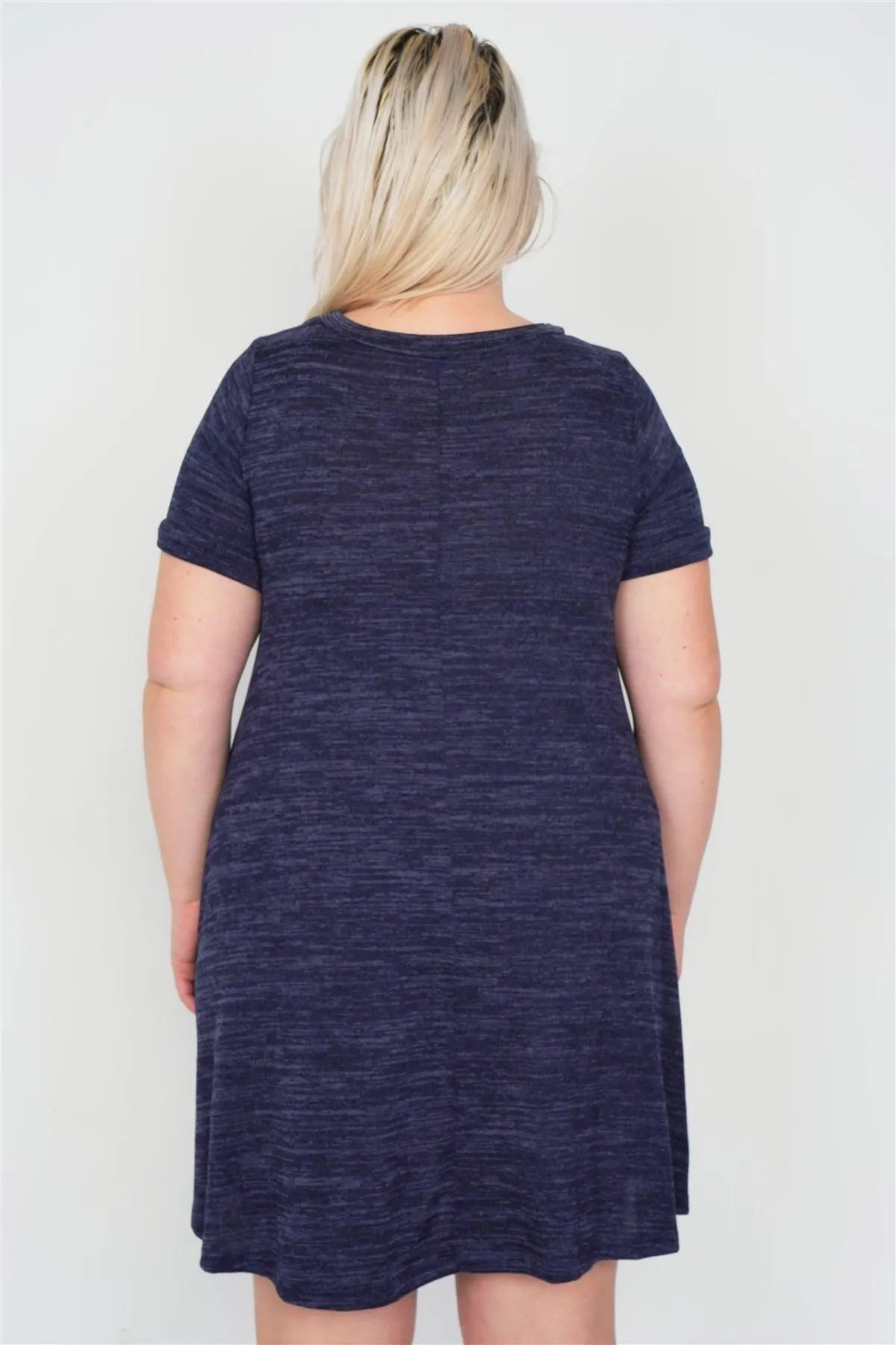 Junior Plus Size Midnight Navy Flare Casual Cuffed Short Sleeve Mini Shirt Dress /3-2-1 - Tasha Apparel Wholesale