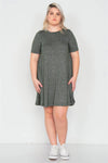 Junior Plus Size Olive Flare Casual Cuffed Short Sleeve Mini Shirt Dress /2-2-2 - Tasha Apparel Wholesale