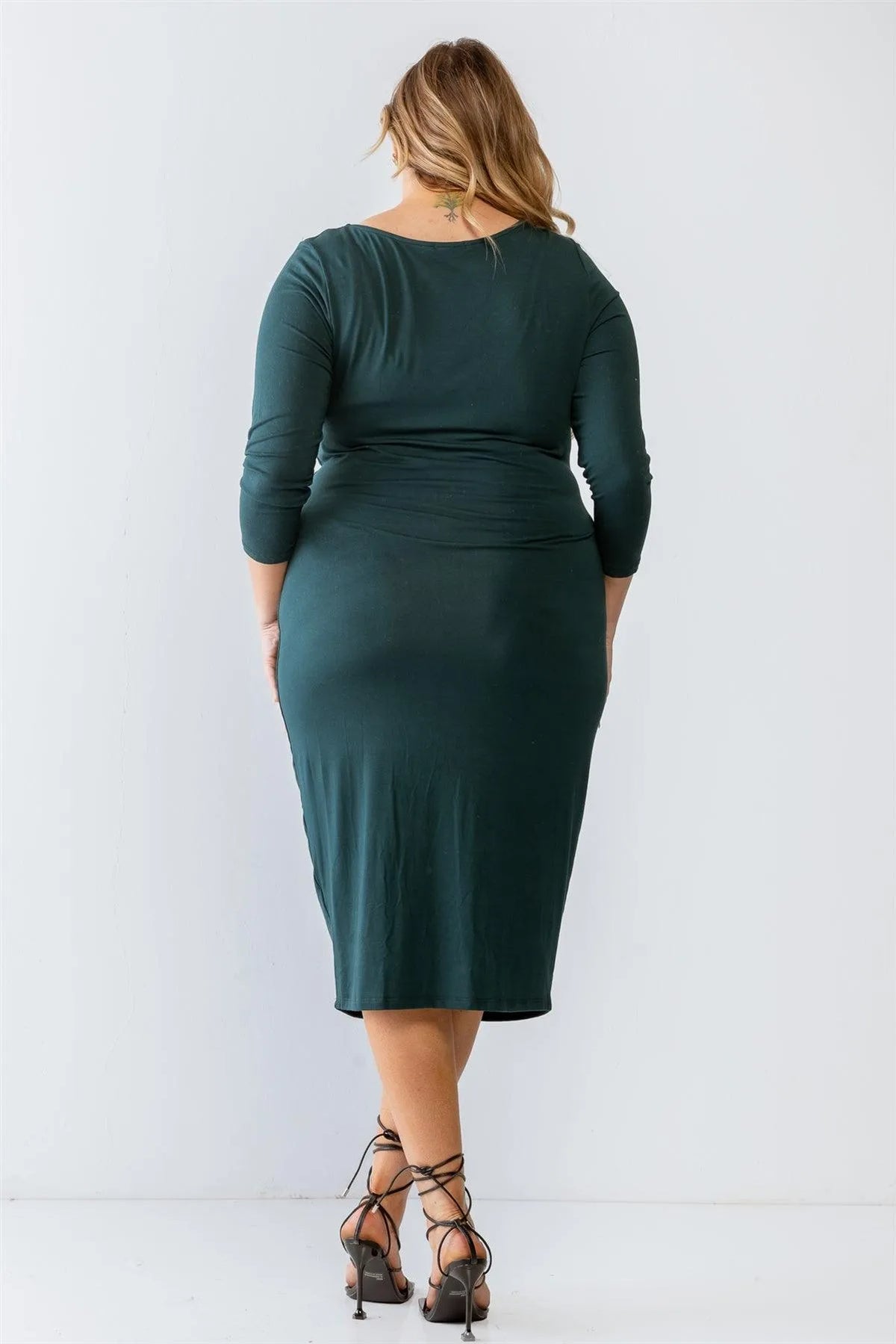 Junior Plus Size Green Basic Long Sleeve Midi Dress /1-2-2-1 - Tasha Apparel Wholesale