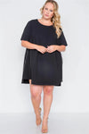 Plus Size Black Textured Short Sleeve Dress - Tasha Apparel Wholesale