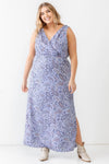Junior Plus Lavender Paisley Wrap V-Neck Sleeveless Midi Dress /3-2-1 - Tasha Apparel Wholesale
