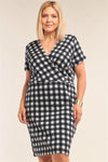 Plus Size Checkered Fitted Plunge V-Neck Dress - Tasha Apparel Wholesale