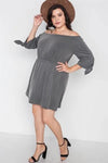 Plus Size Charcoal Off The Shoulder Basic Mini Dress - Tasha Apparel Wholesale