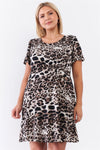 Brown Leopard Print Back Self-Tie Neck Detail Babydoll Cut Mini Dress /3-2-1 - Tasha Apparel Wholesale