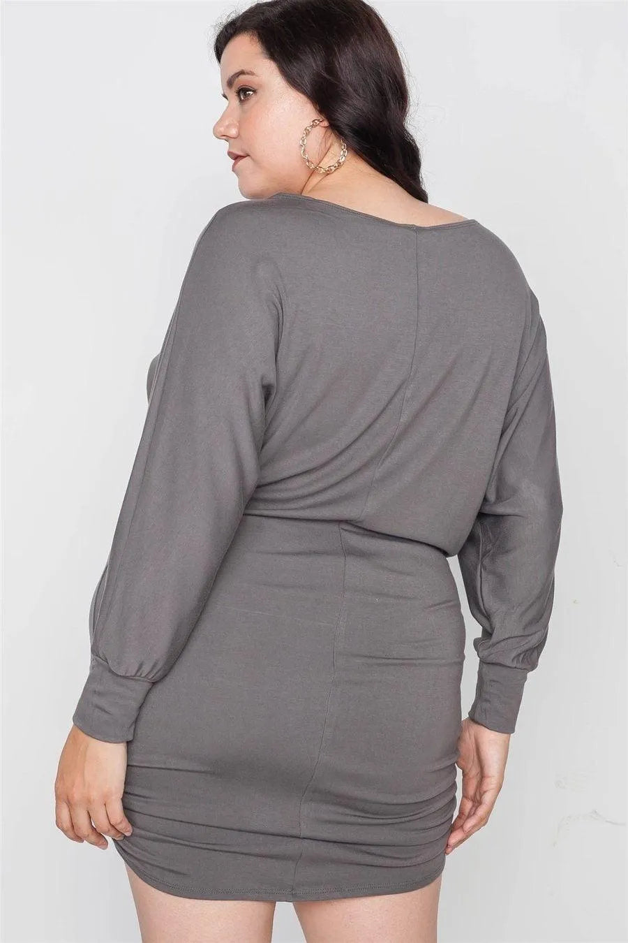 Plus Size Grey Batwing Basic Mini Dress - Tasha Apparel Wholesale