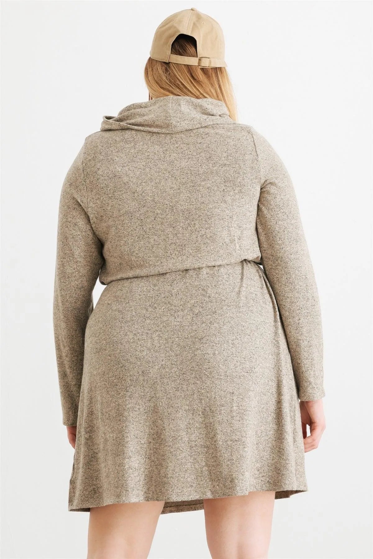 Junior Plus Taupe Turtleneck Elastic Waist Long Sleeve Midi Dress /3-2-1 - Tasha Apparel Wholesale