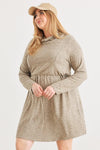 Junior Plus Taupe Turtleneck Elastic Waist Long Sleeve Mini Dress /4-1-1 - Tasha Apparel Wholesale