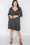 Plus Size Ribbed Charcoal V-Neck Dress - Tasha Apparel Wholesale
