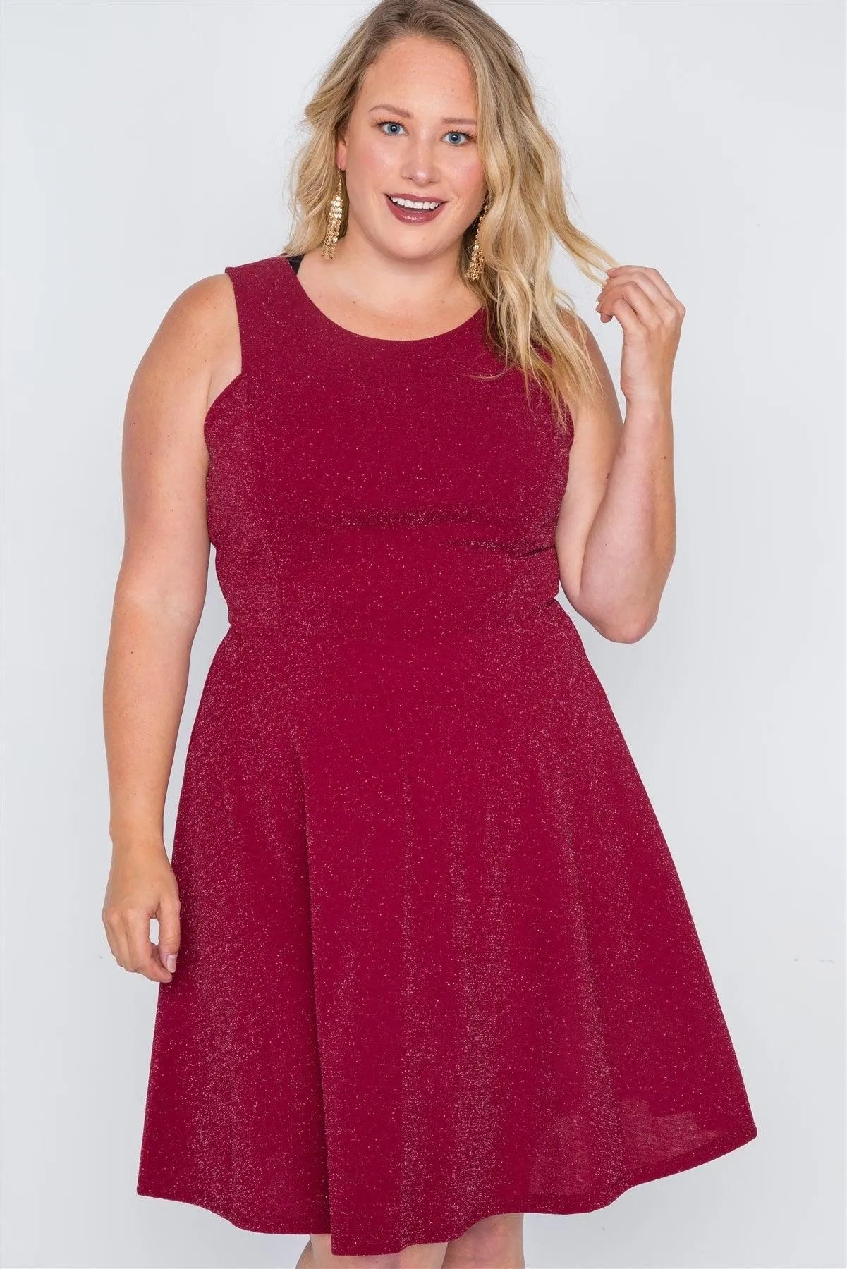 Plus Size Burgundy Sleeveless A-Line Evening Dress - Tasha Apparel Wholesale