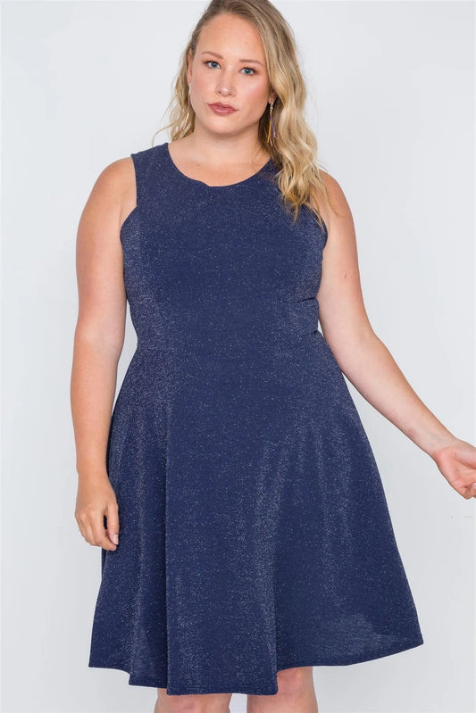 Junior Plus Size Navy Sleeveless A-Line Evening Dress /2-2-2 - Tasha Apparel Wholesale