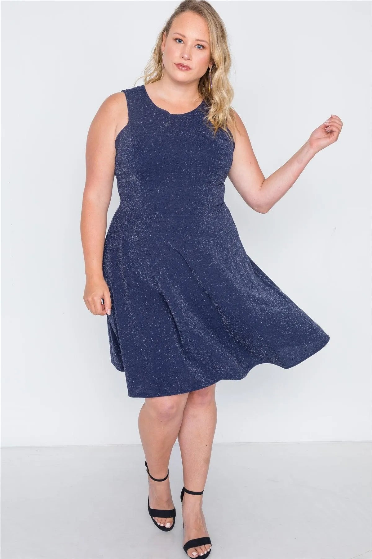 Junior Plus Size Navy Sleeveless A-Line Evening Dress /2-2-2 - Tasha Apparel Wholesale