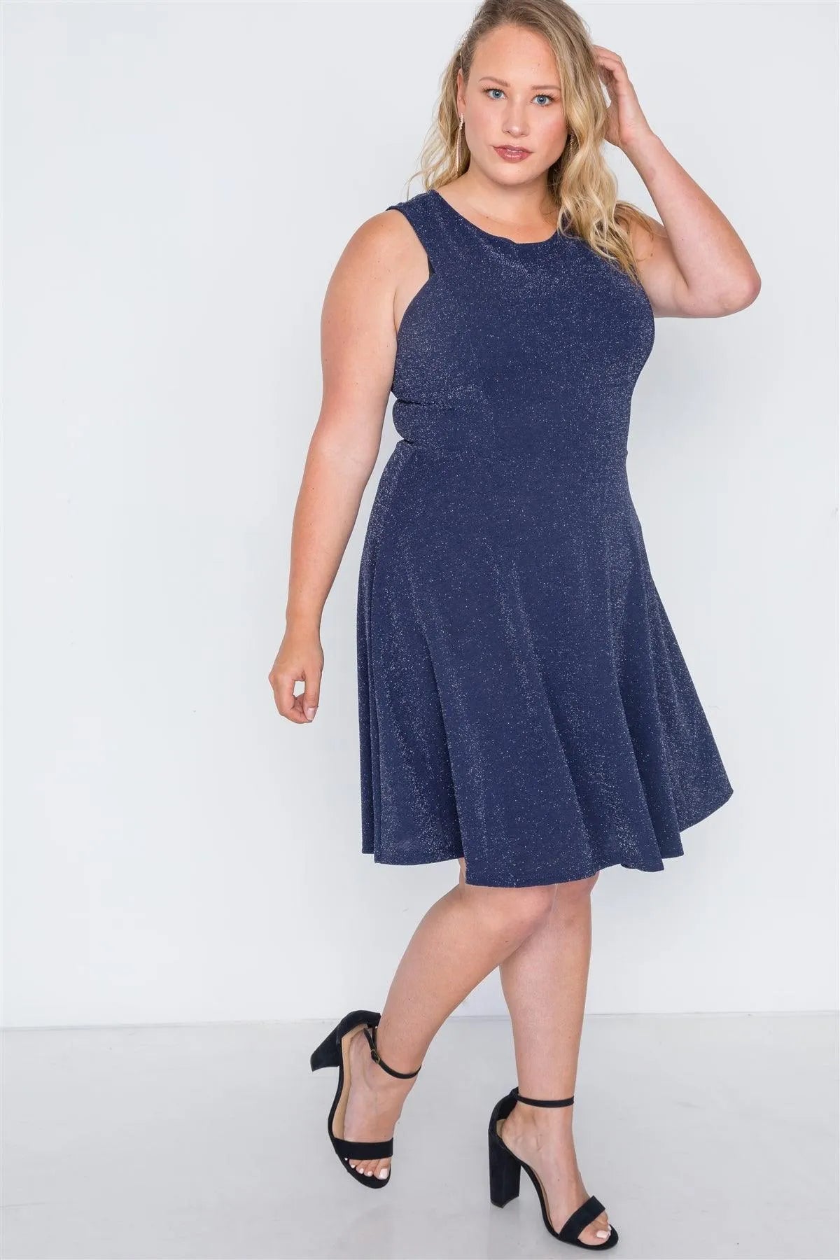 Junior Plus Size Navy Sleeveless A-Line Evening Dress /2-2-2 - Tasha Apparel Wholesale