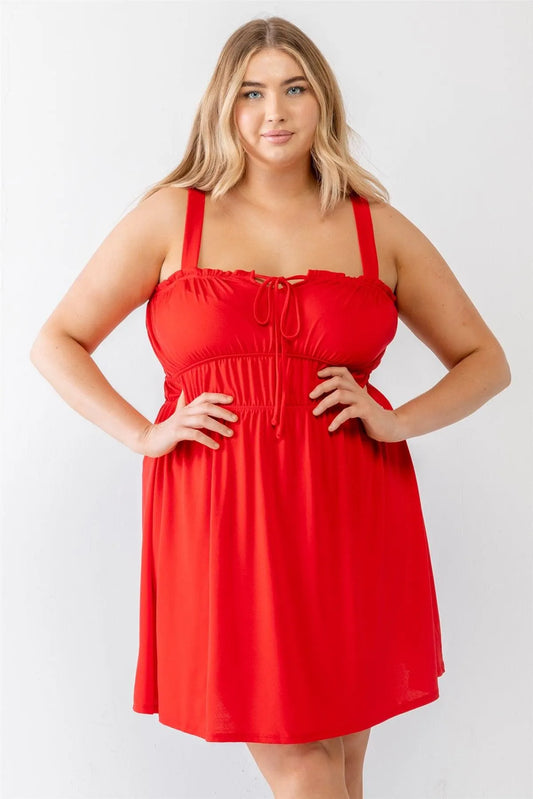 Junior Plus Red Woven Ruffle Sleeveless Mini Dress /3-2-1 - Tasha Apparel Wholesale
