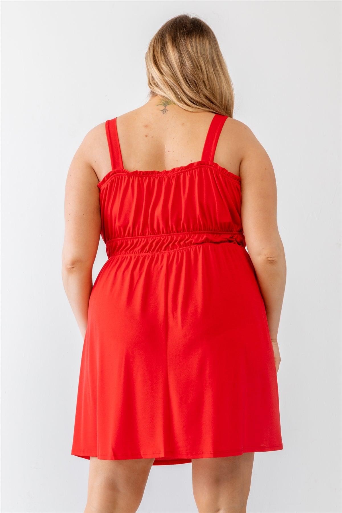 Junior Plus Red Woven Ruffle Sleeveless Mini Dress /3-2-1