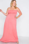 Plus Size Coral Solid Strapless Maxi Tube Dress - Tasha Apparel Wholesale
