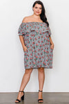 Junior Plus Size Black Flounce Off The Shoulder Side Pockets Mini Dress /2-2-2 - Tasha Apparel Wholesale