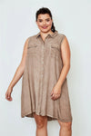 Junior Plus Size Tan Acid Washed Tunic Mini Dress /2-3 - Tasha Apparel Wholesale