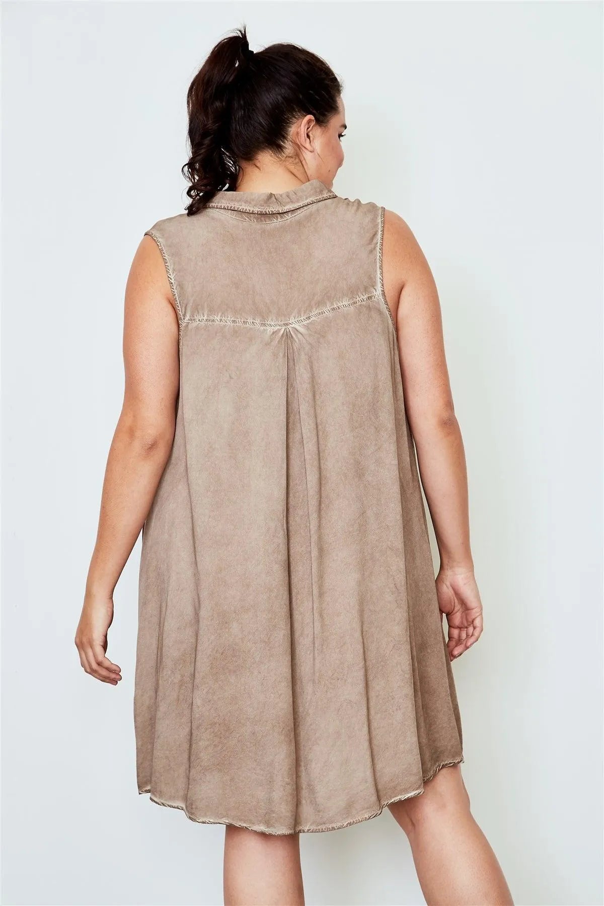 Junior Plus Size Tan Acid Washed Tunic Mini Dress /2-3 - Tasha Apparel Wholesale
