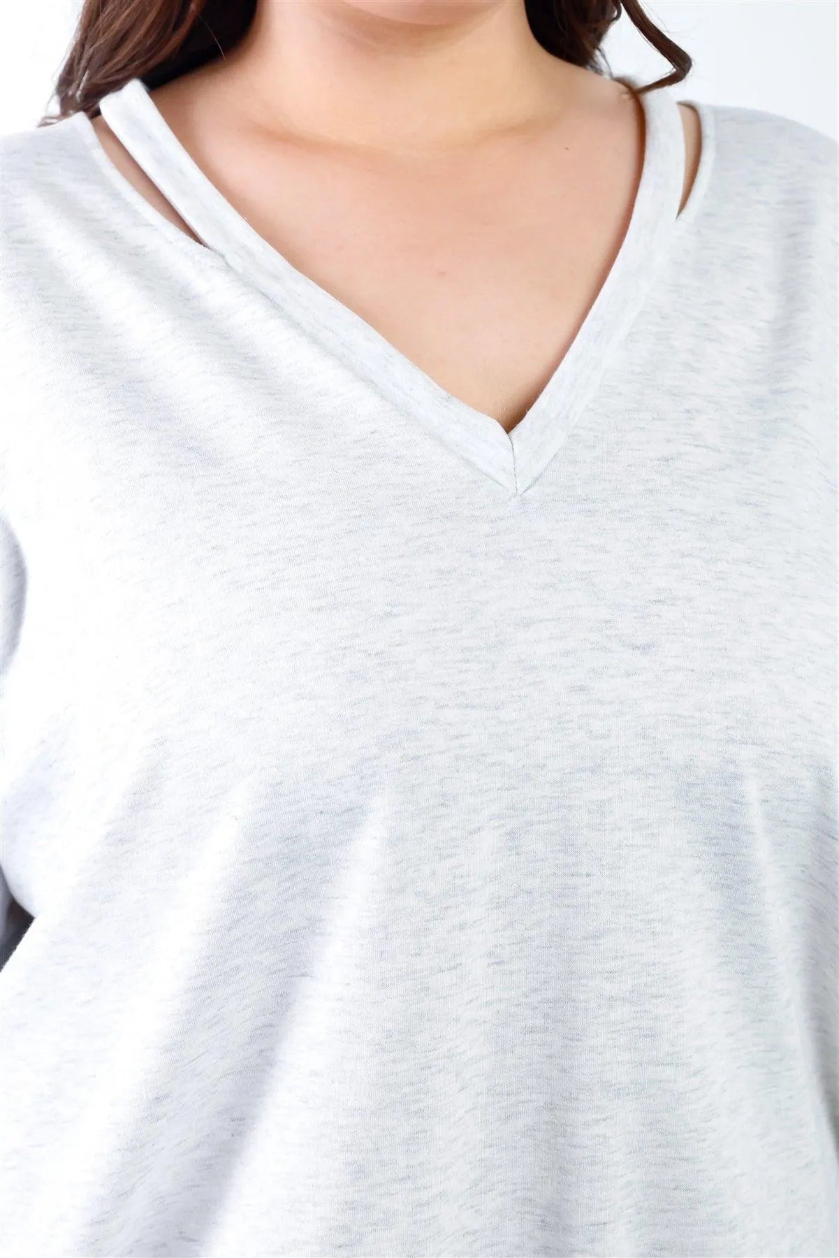 Junior Plus Grey Cut-Out Neck Details Dolman Midi Sleeve Midi Dress /1-1-1 - Tasha Apparel Wholesale