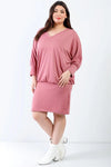 Junior Plus Mauve Cut-Out Neck Details Dolman Sleeve Midi Dress /1-1-1 - Tasha Apparel Wholesale