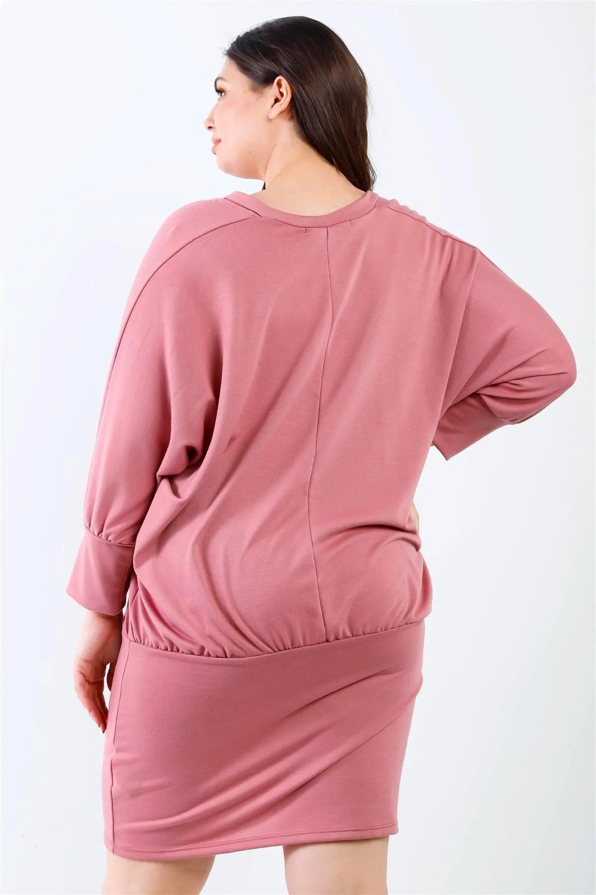 Junior Plus Mauve Cut-Out Neck Details Dolman Sleeve Midi Dress /1-1-1 - Tasha Apparel Wholesale