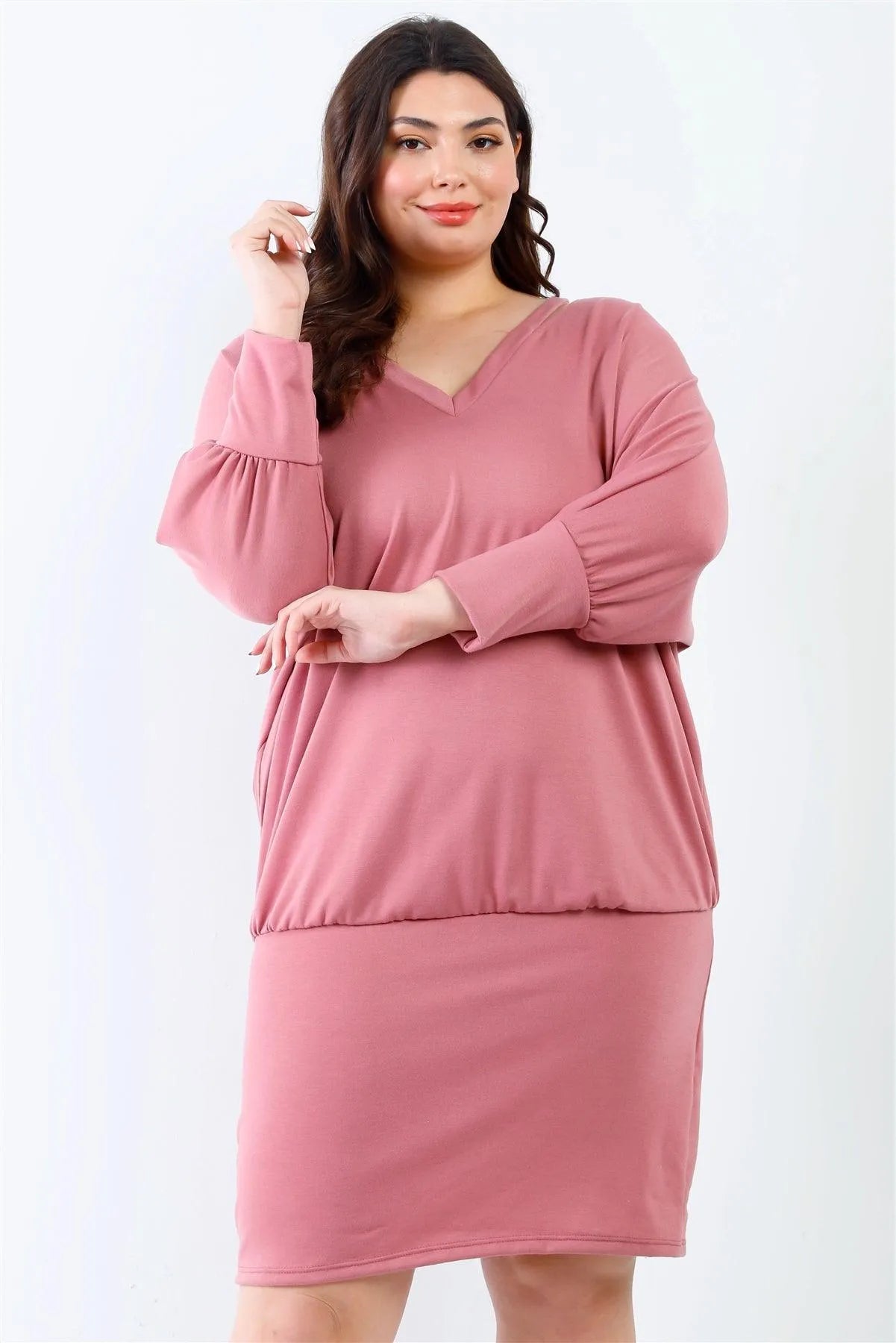 Junior Plus Mauve Cut-Out Neck Details Dolman Sleeve Midi Dress /1-1-1 - Tasha Apparel Wholesale
