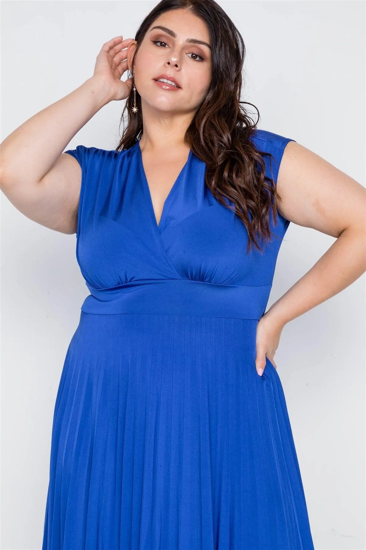 Plus Size Cobalt Pleat Accordion Fit & Flair Dress - Tasha Apparel Wholesale