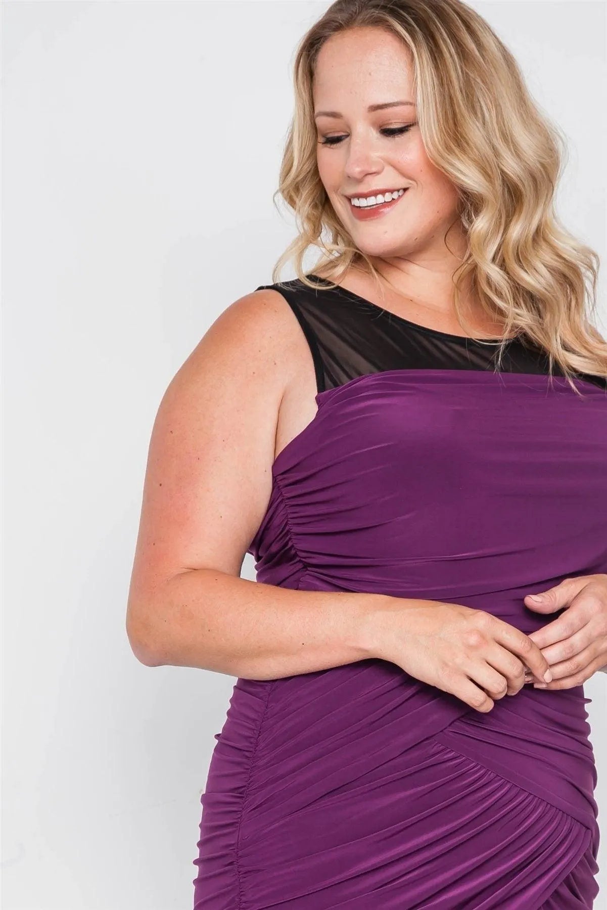 Plus Size Black Purple Combo Bodycon Mini Dress - Tasha Apparel Wholesale