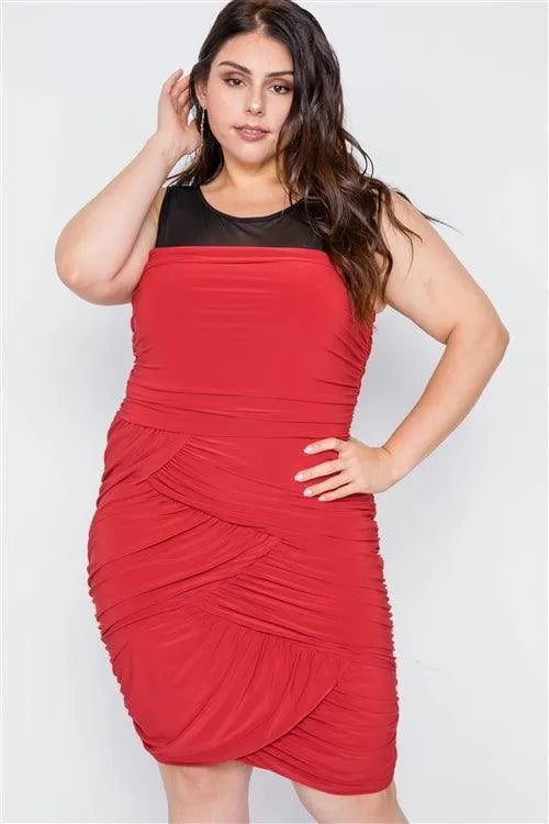 Junior Plus Size Black Red Combo Bodycon Mini Dress /2-1-2 - Tasha Apparel Wholesale