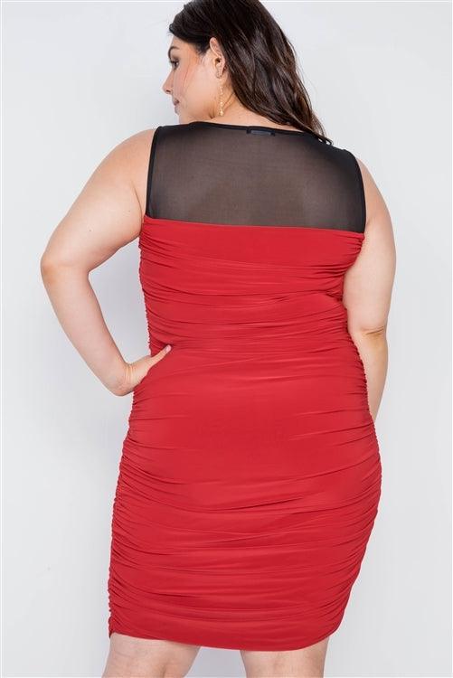 Junior Plus Size Black Red Combo Bodycon Mini Dress /2-1-2