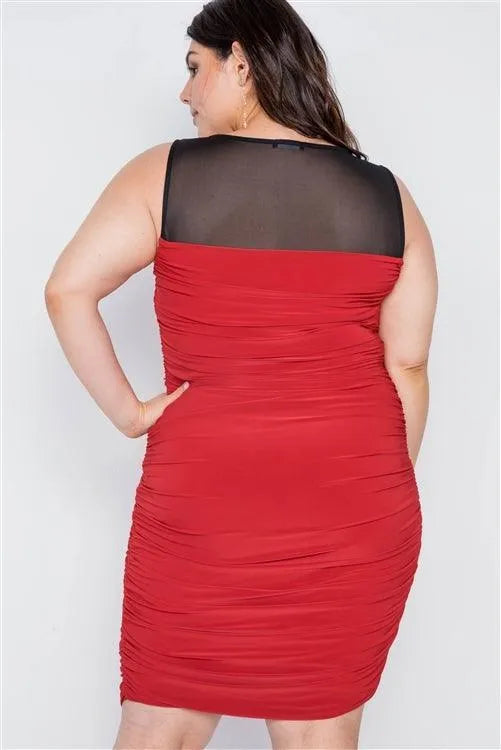 Junior Plus Size Black Red Combo Bodycon Mini Dress /2-1-2 - Tasha Apparel Wholesale