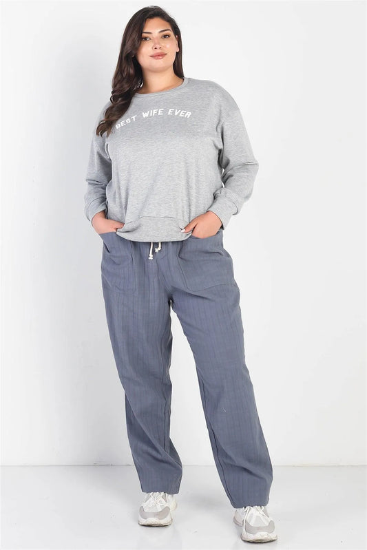 Junior Plus Heather Grey "Best Wife Ever" Long Sleeve Top /3-2-1 - Tasha Apparel Wholesale