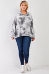 Junior Plus Graphite Tie-Dye Print Fleece Combo Plush Collared Neck Long Sleeve Loose Fit Top /1-2-1 - Tasha Apparel Wholesale