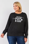 Junior Plus Black Light Weave Graphic Print Detail Long Sleeve Top /3-2-1 - Tasha Apparel Wholesale