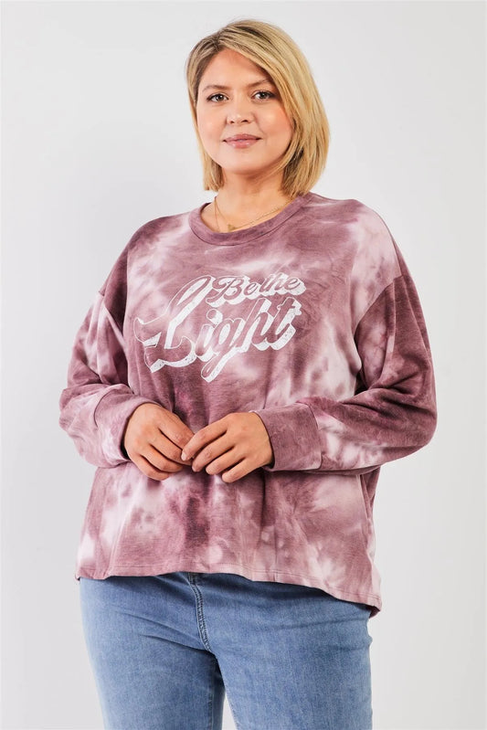 Mauve & Purple Tie-Dye Bleach Effect Graphic Print Detail Long Sleeve Sweatshirt /3-2-1 - Tasha Apparel Wholesale