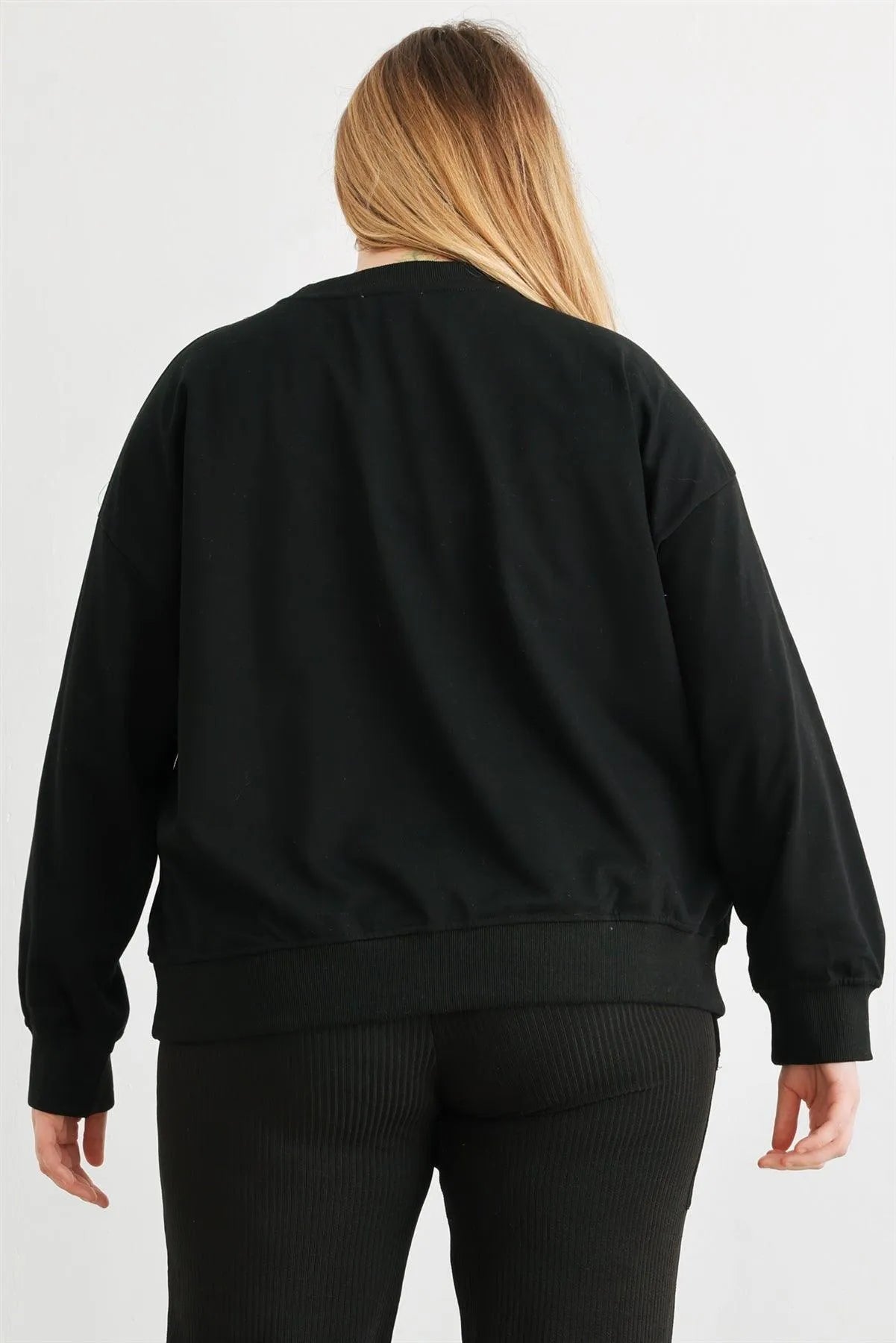 Junior Plus Black"Thankful" Cotton Long Sleeve Sweater /3-2-1 - Tasha Apparel Wholesale