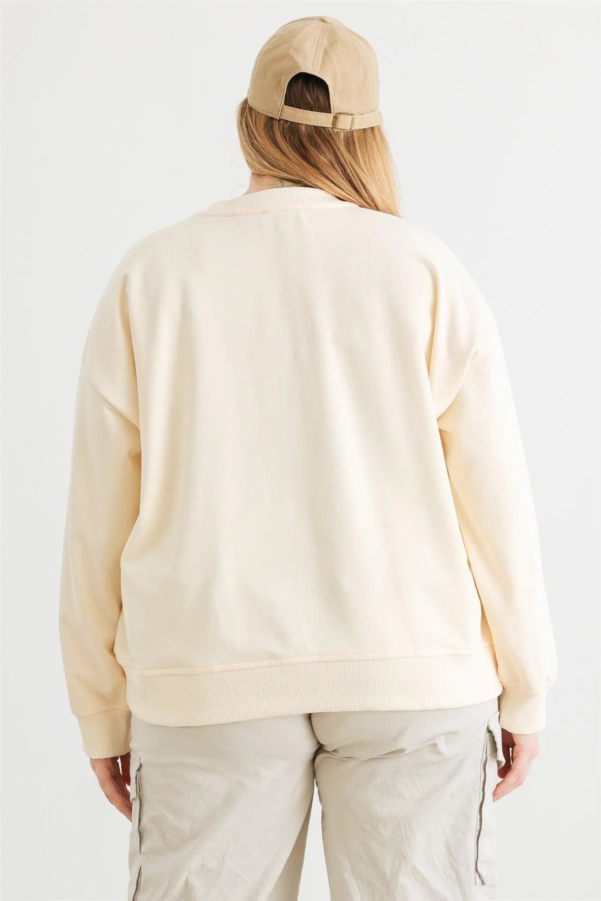 Junior Plus Cream "Grateful" Cotton Long Sleeve Sweater /2-2-1 - Tasha Apparel Wholesale