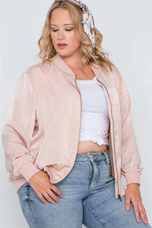 Plus Size Pink Maple Sugar Light Bomber Jacket /2-2-2 - Tasha Apparel Wholesale