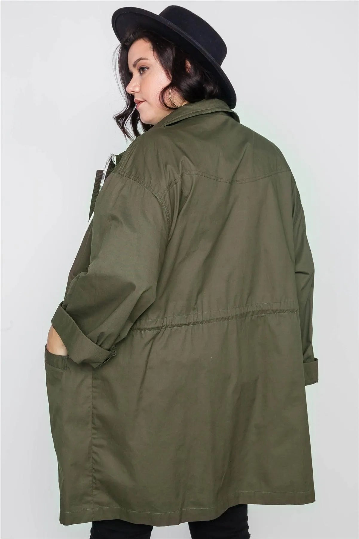 Plus Size Olive Utility Long Sleeve Jacket - Tasha Apparel Wholesale