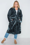 Plus Size Charcoal Velvet Long Sleeve Trench Coat /2-2 - Tasha Apparel Wholesale