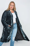 Plus Size Charcoal Velvet Long Sleeve Trench Coat /4-2 - Tasha Apparel Wholesale