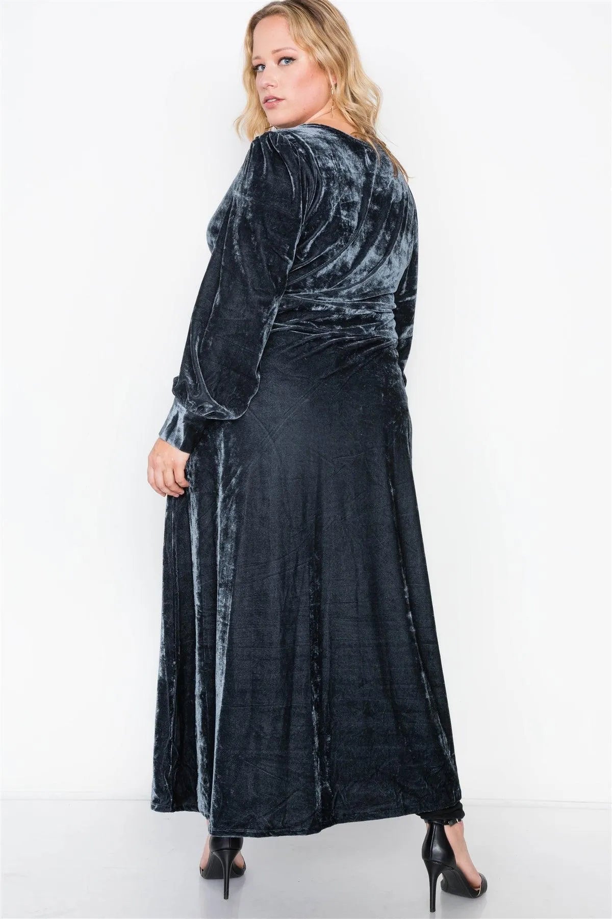 Plus Size Charcoal Velvet Maxi Top Cover Up /2-2-2 - Tasha Apparel Wholesale
