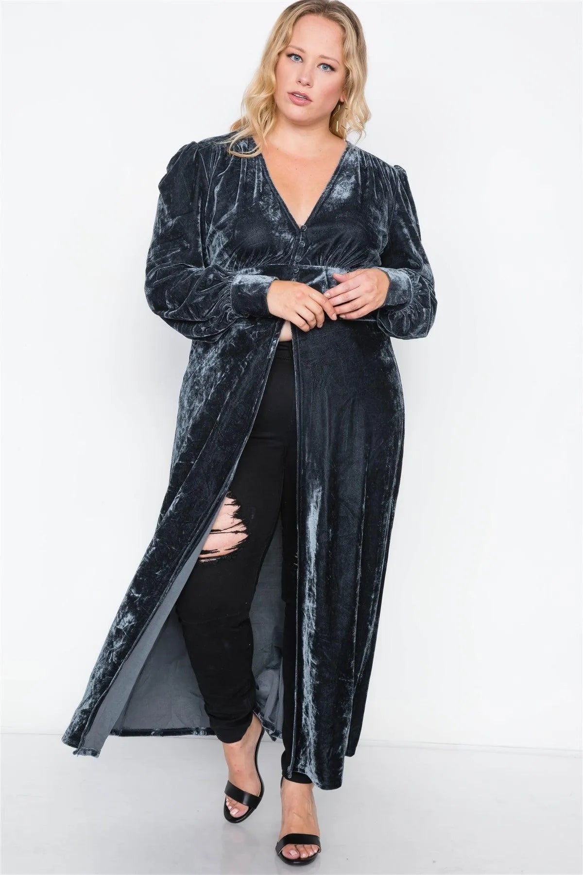 Plus Size Charcoal Velvet Maxi Top Cover Up /2-2-2 - Tasha Apparel Wholesale